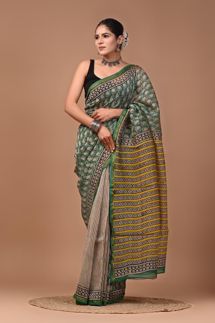 Premium Hand Block Printed Chanderi Silk Saree 44
