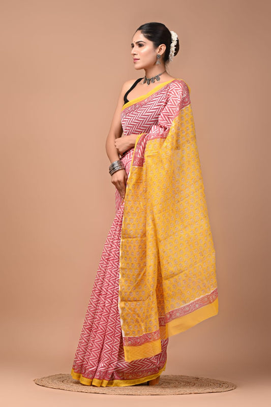 Premium Hand Block Printed Chanderi Silk Saree 37