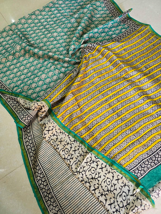 Premium Hand Block Printed Chanderi Silk Saree 34