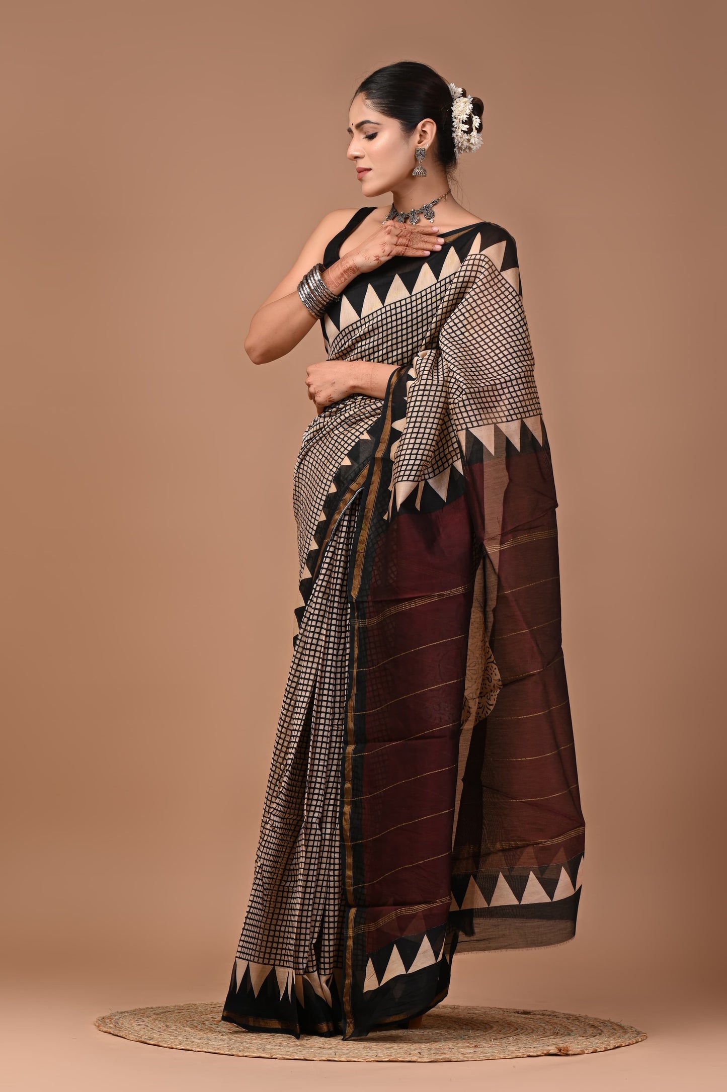 Premium Hand Block Printed Chanderi Silk Saree (SWSRCHACH26)