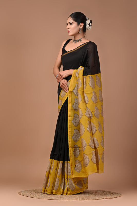 Premium Hand Block Printed Chanderi Silk Saree (SWSRCHACH18)