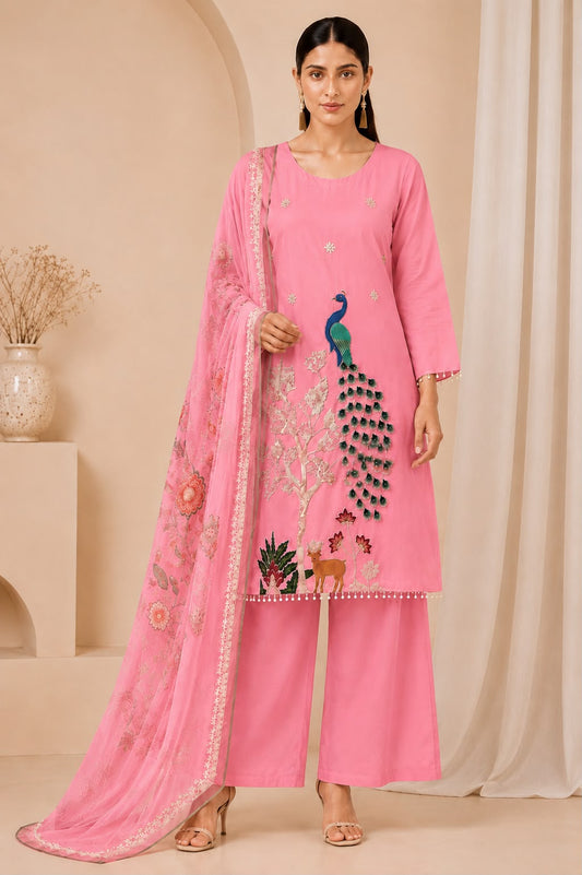 Royal Peacock Embroidered White Suit Set🤍🦚 (RRRD53)