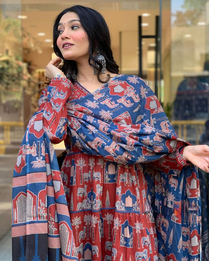 Launching Super Cool, Comfortable And Stylish Pure Cotton Suit Cum Gown Set Which Is Beautifully Decorated With Intricate Hand Work, Jari Work And Lace Detailing In Neck(WARED65)