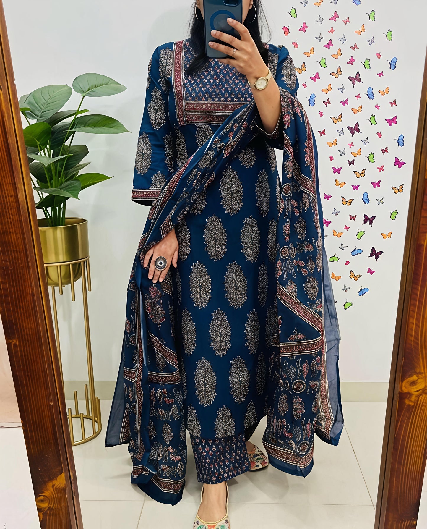 New Ajrakh Print Straight Kurta 3 pcs set with new style(SWSK42)