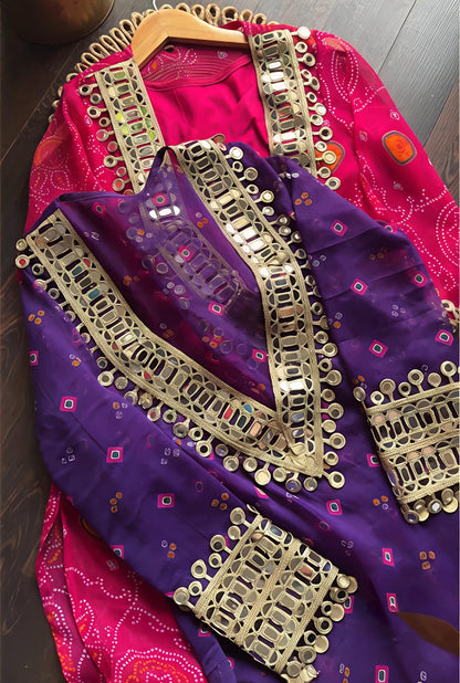 Velvet Charm Embroidered Kurta Set (Purple & Pink) 💜❤️(RD33)