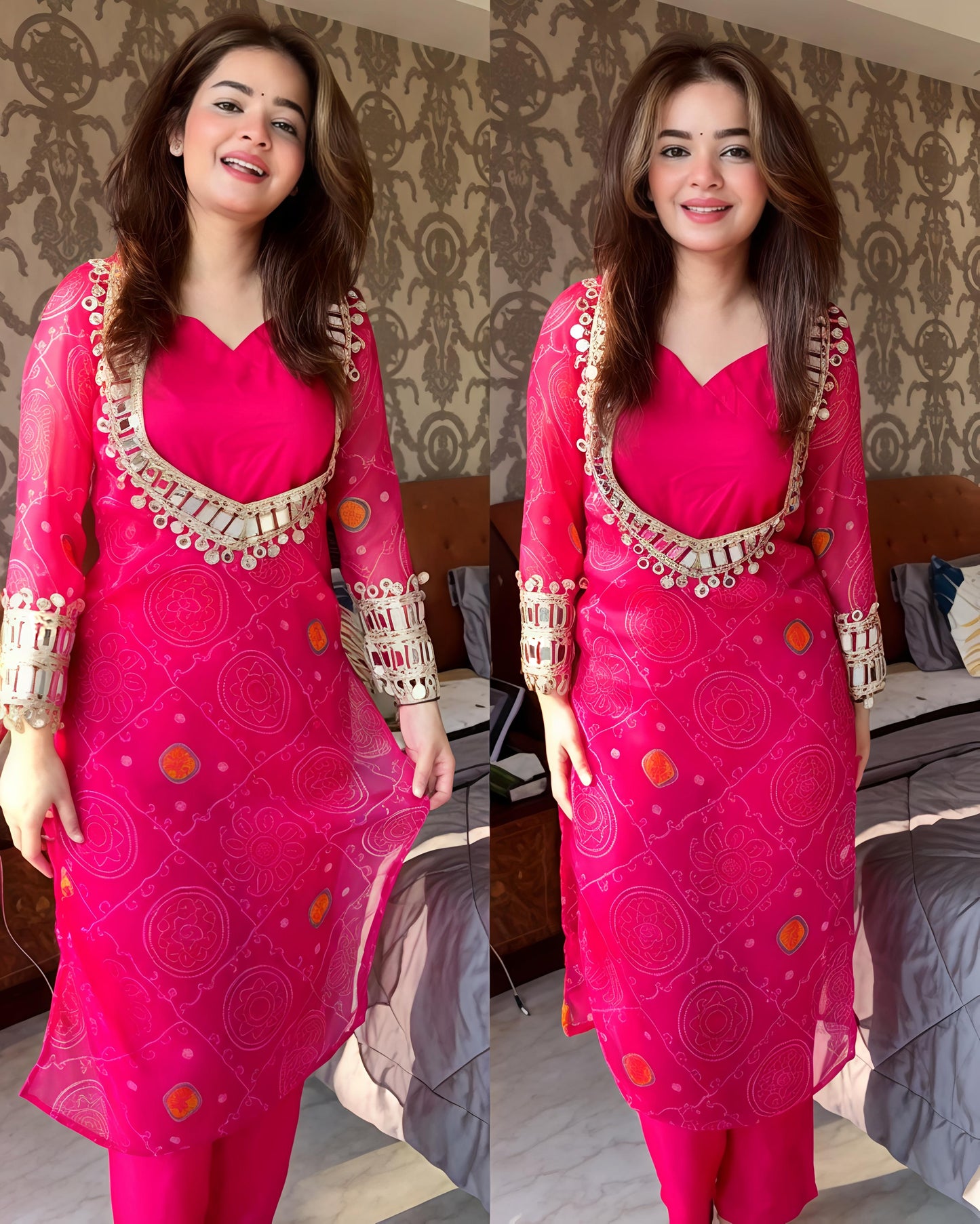 Velvet Charm Embroidered Kurta Set (Purple & Pink) 💜❤️(RD33)