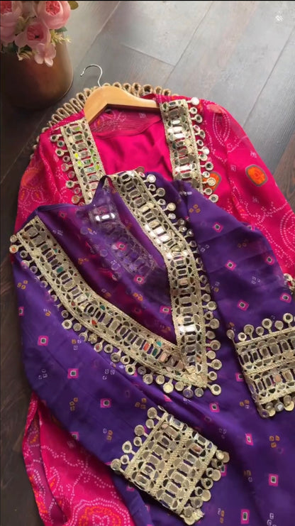Velvet Charm Embroidered Kurta Set (Purple & Pink) 💜❤️(RD33)