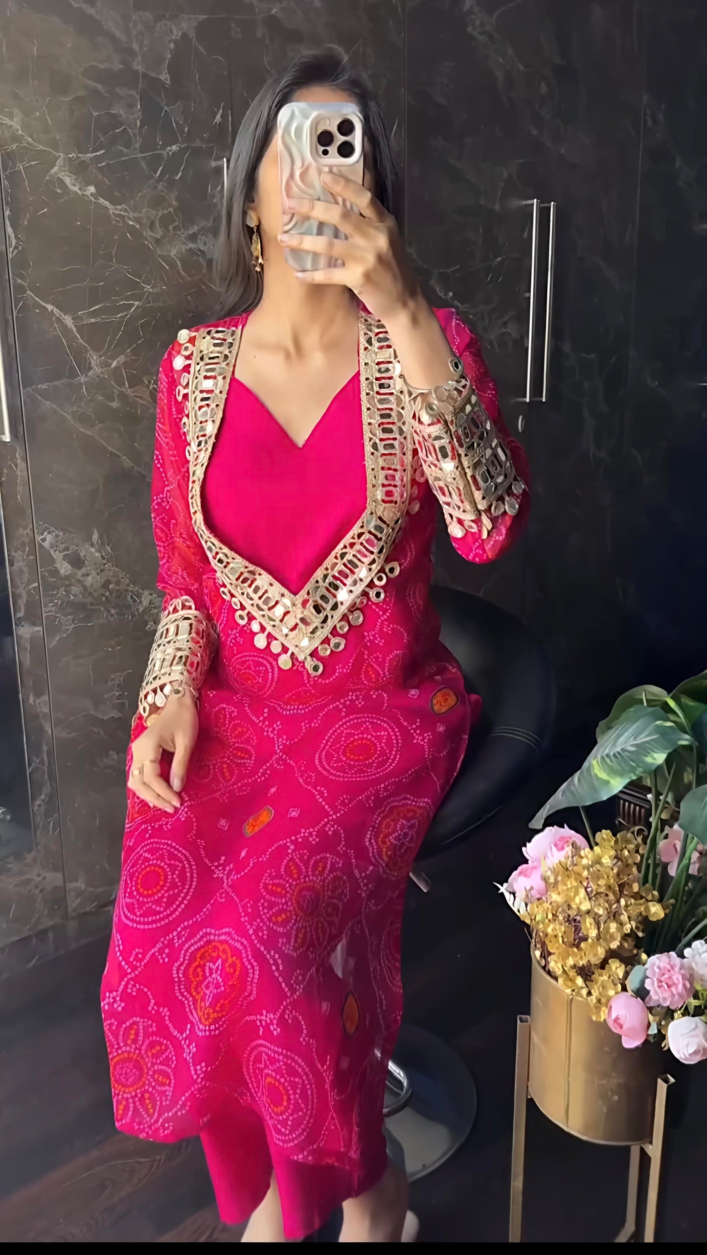 Velvet Charm Embroidered Kurta Set (Purple & Pink) 💜❤️(RD33)