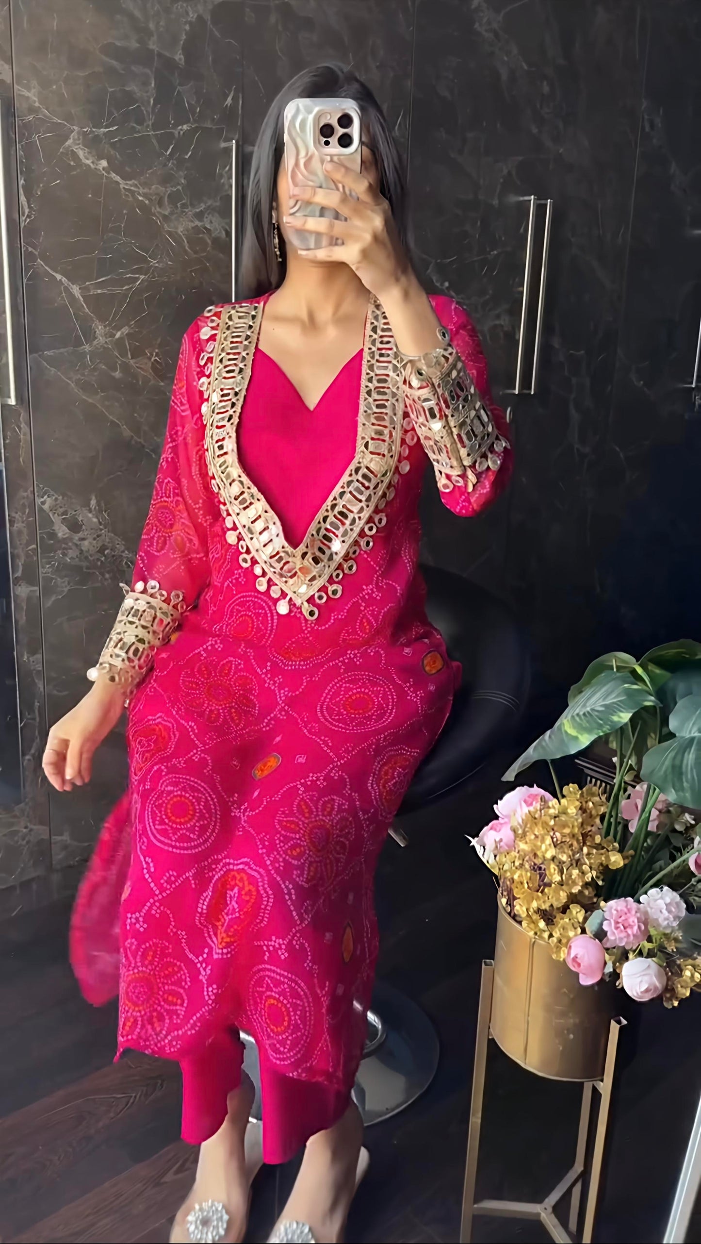 Velvet Charm Embroidered Kurta Set (Purple & Pink) 💜❤️(RD33)