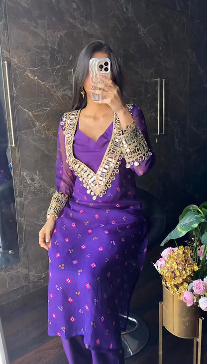 Velvet Charm Embroidered Kurta Set (Purple & Pink) 💜❤️(RD33)