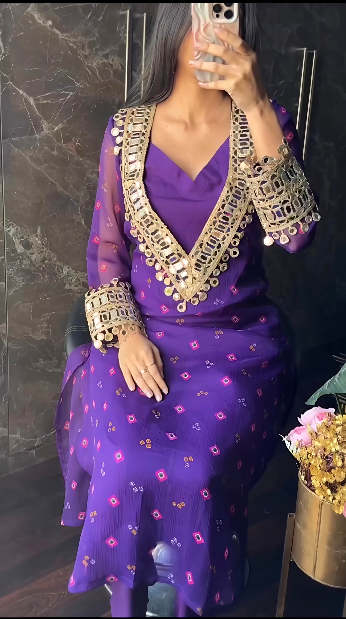 Velvet Charm Embroidered Kurta Set (Purple & Pink) 💜❤️(RD33)