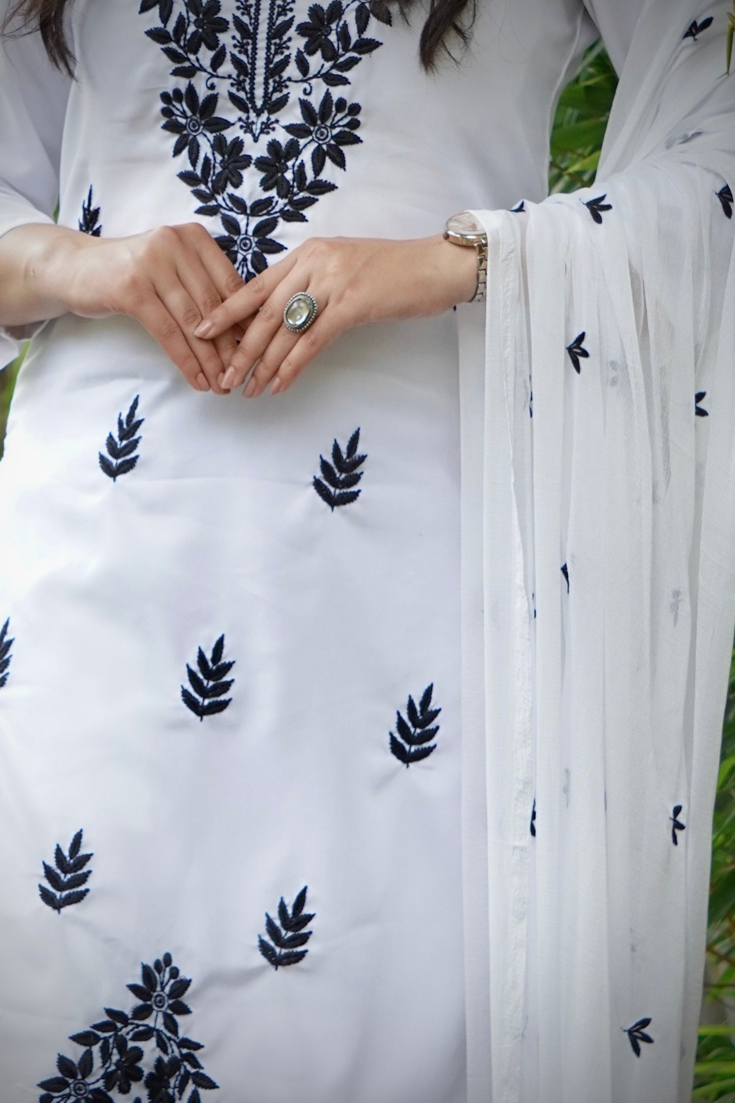 Women's Floral Embroidered Cotton Suit Set with Dupatta (RRRD49)