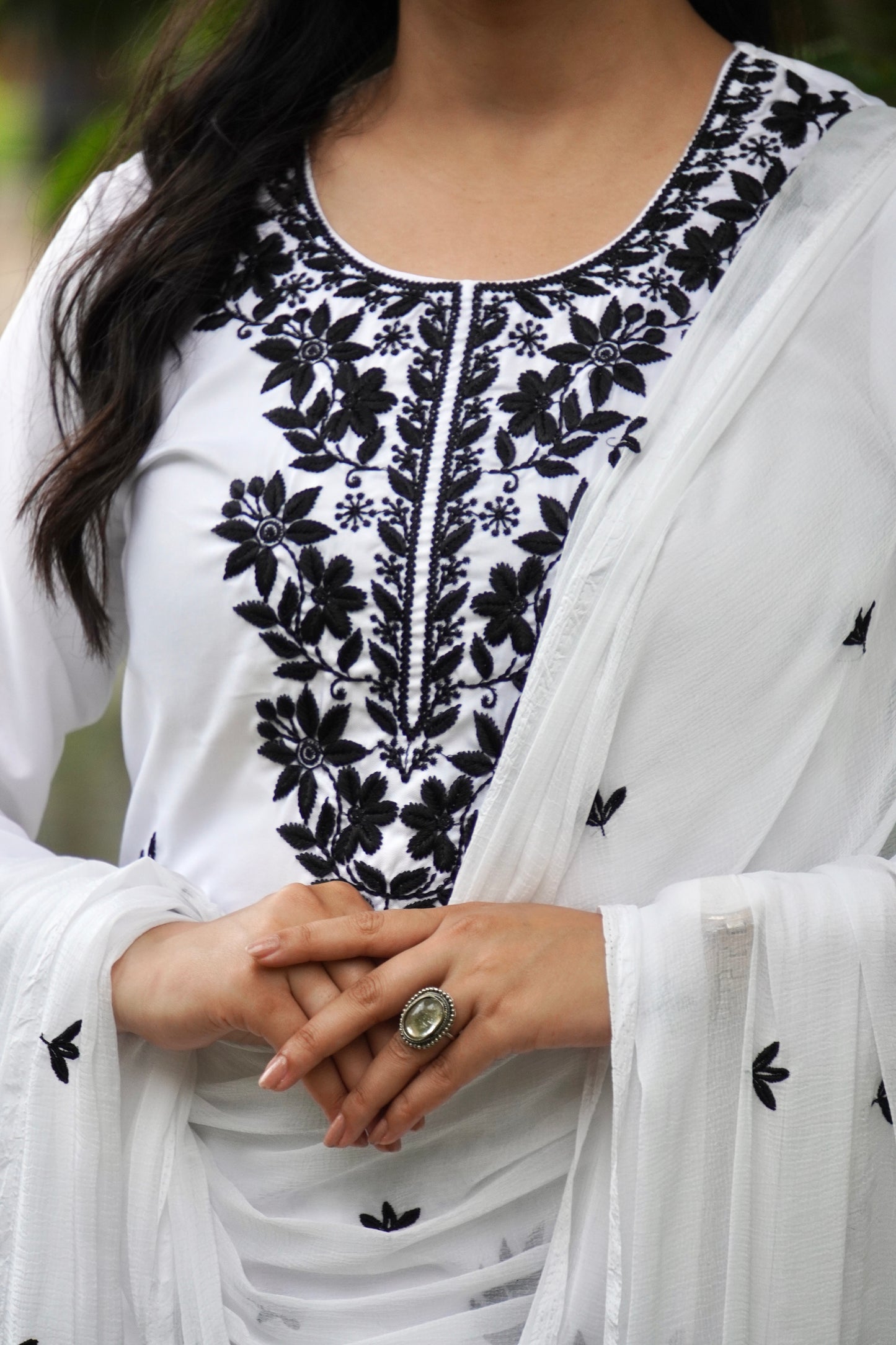 Women's Floral Embroidered Cotton Suit Set with Dupatta (RRRD49)