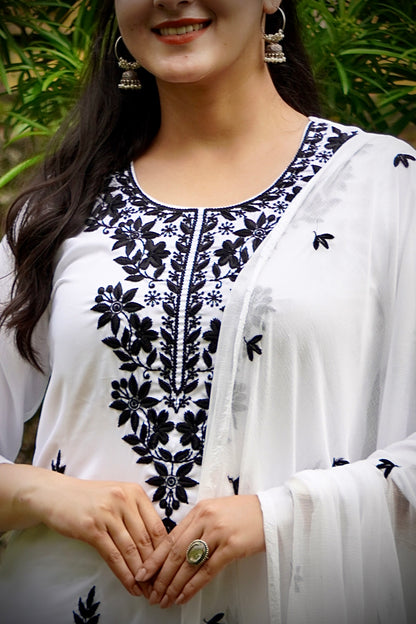 Women's Floral Embroidered Cotton Suit Set with Dupatta (RRRD49)