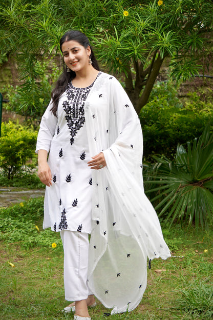 Women's Floral Embroidered Cotton Suit Set with Dupatta (RRRD49)