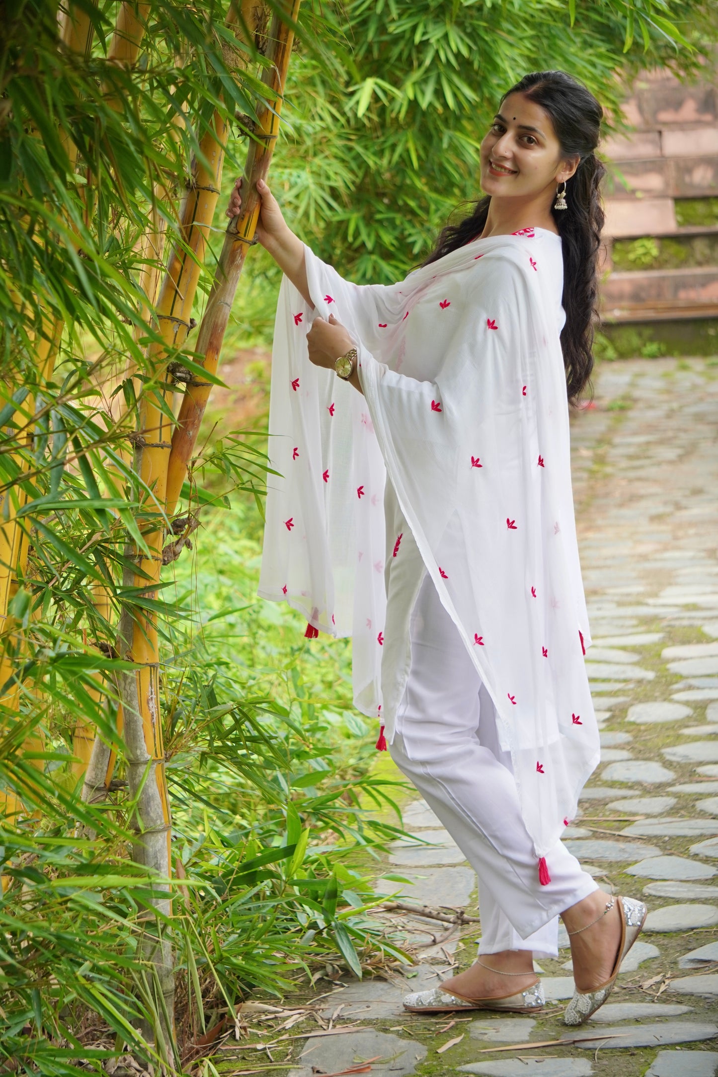 Women's Floral Embroidered Cotton Suit Set with Dupatta (RRRD49)