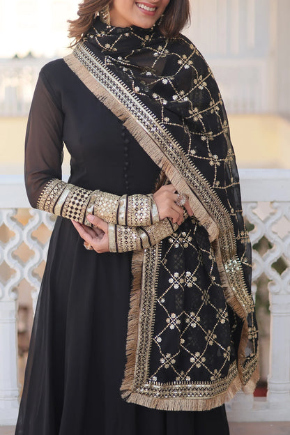 Faux Blooming Gown with Dupatta With Attractive Embroidered Sequins work with Lace Border(WARED333)