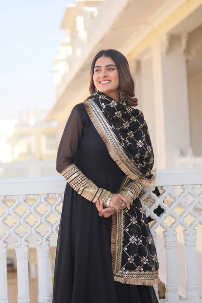 Faux Blooming Gown with Dupatta With Attractive Embroidered Sequins work with Lace Border(WARED333)