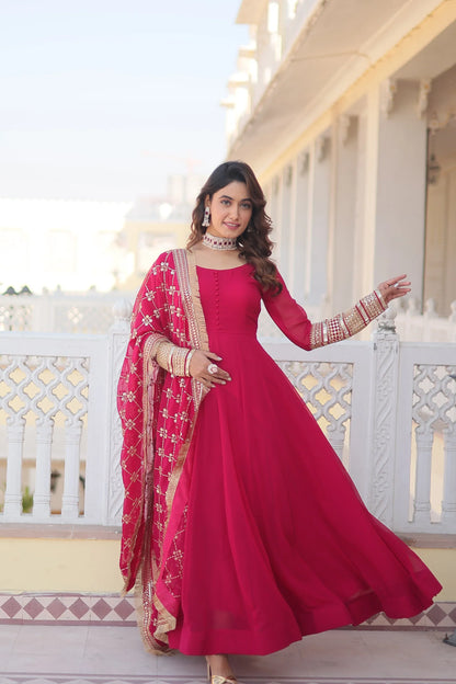 Faux Blooming Gown with Dupatta With Attractive Embroidered Sequins work with Lace Border(WARED334)