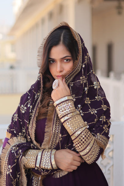 Faux Blooming Gown with Dupatta With Attractive Embroidered Sequins work with Lace Border (WDN22)