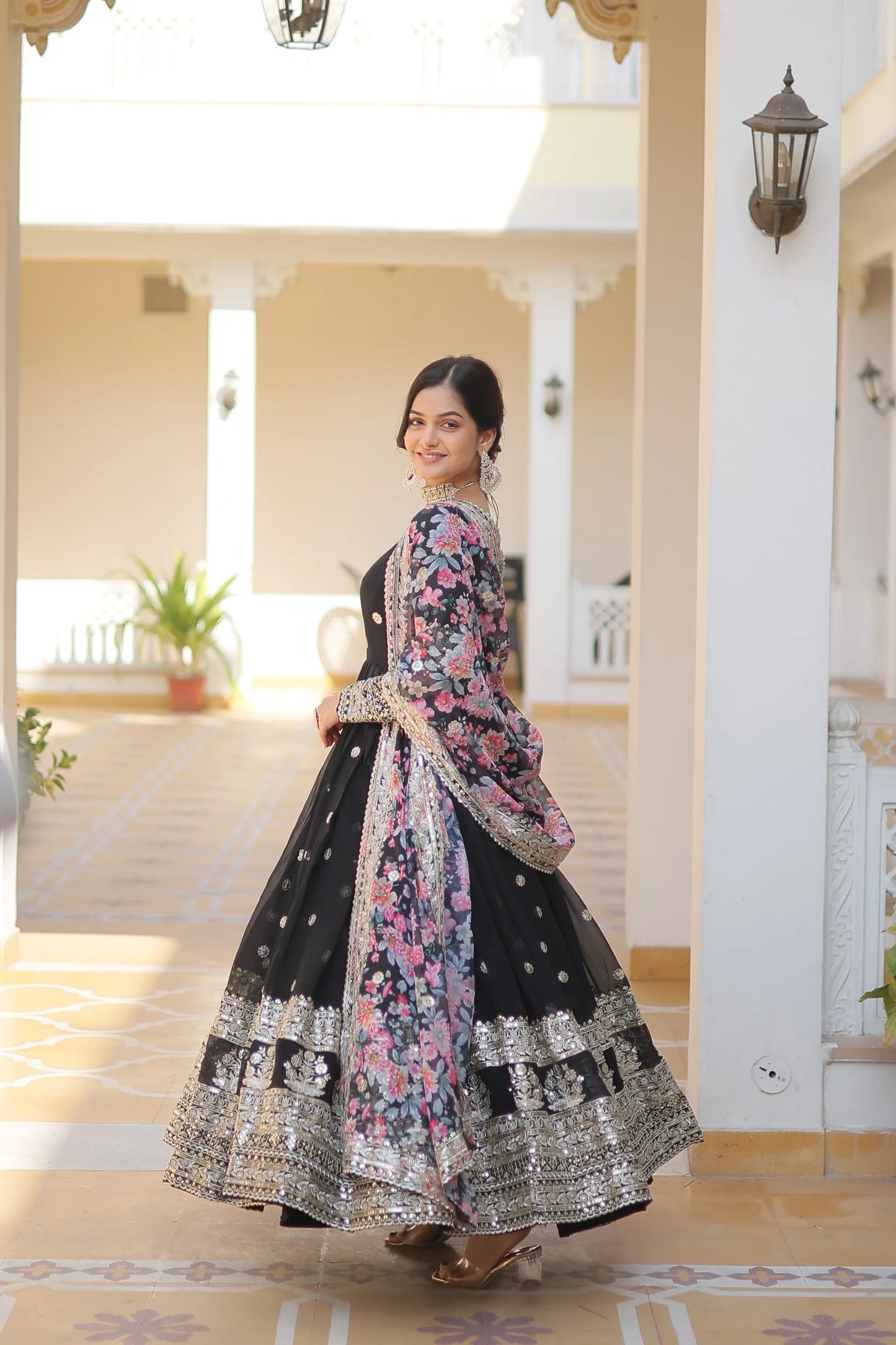 Faux Georgette with Embroidery Zari Sequins-work premium gown(WARED336)