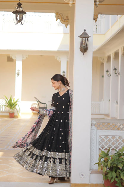Faux Georgette with Embroidery Zari Sequins-work premium gown(WARED336)