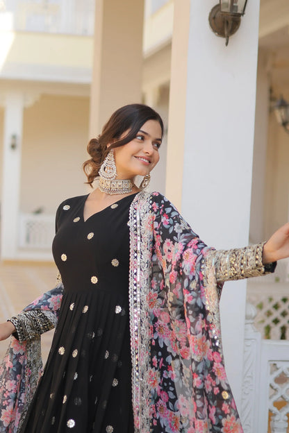 Faux Georgette with Embroidery Zari Sequins-work premium gown(WARED336)
