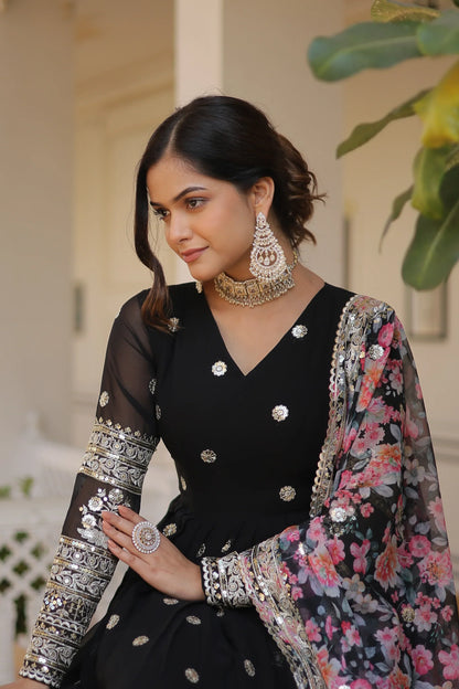 Faux Georgette with Embroidery Zari Sequins-work premium gown(WARED336)