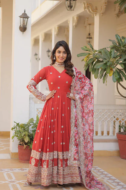 Faux Georgette with Embroidery Zari Sequins-work premium gown(WD18) (02)