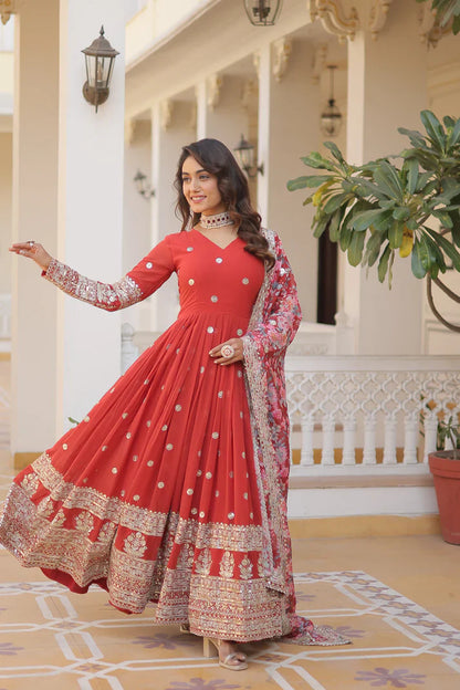 Faux Georgette with Embroidery Zari Sequins-work premium gown(WD18) (02)