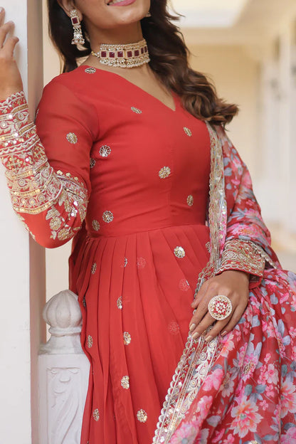 Faux Georgette with Embroidery Zari Sequins-work premium gown(WD18) (02)