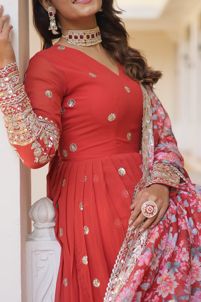 Faux Georgette with Embroidery Zari Sequins-work premium gown (WDN17)