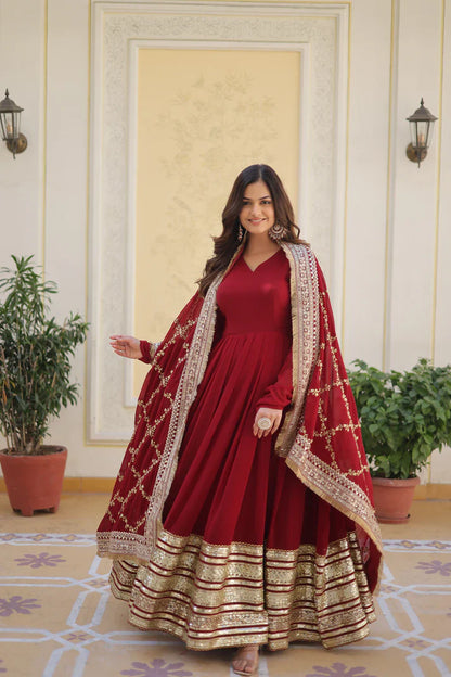 PREMIUM READYMADEFAUX BLOOMING SEQUENCE EMBROIDERED GOWN WITH DUPATTA SET(WD01)