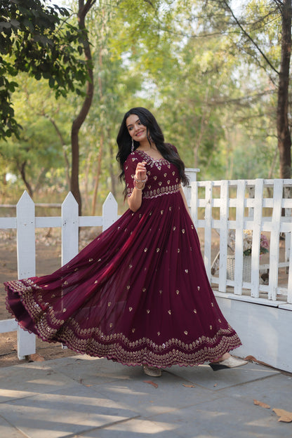 ZARI THREAD SEQUINS EMBROIDERY WORK GOWN (WDN23)