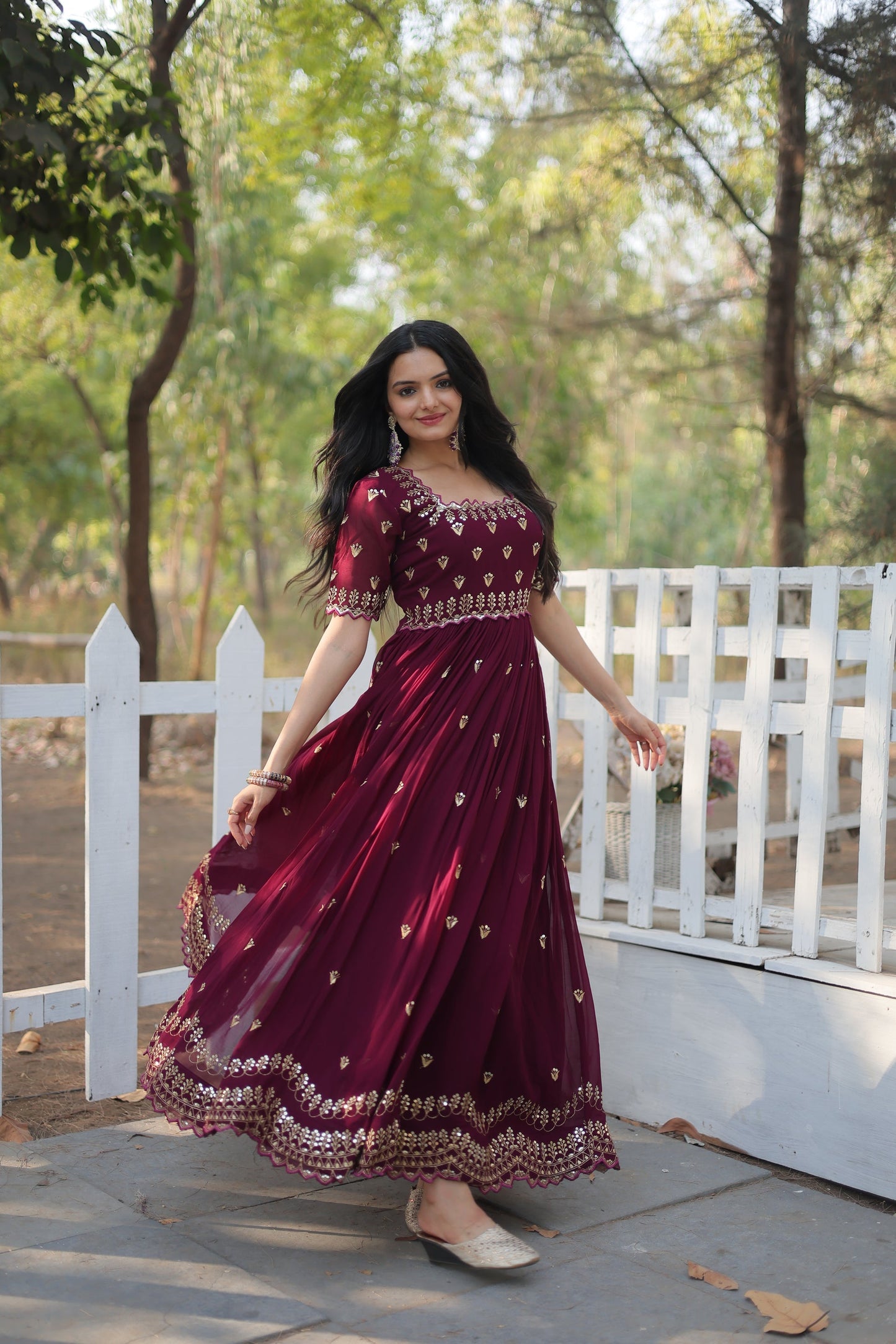 ZARI THREAD SEQUINS EMBROIDERY WORK GOWN (WDN23)
