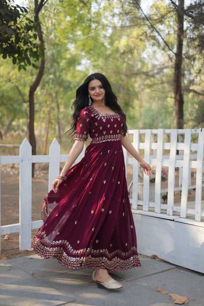 ZARI THREAD SEQUINS EMBROIDERY WORK GOWN (WDN23)