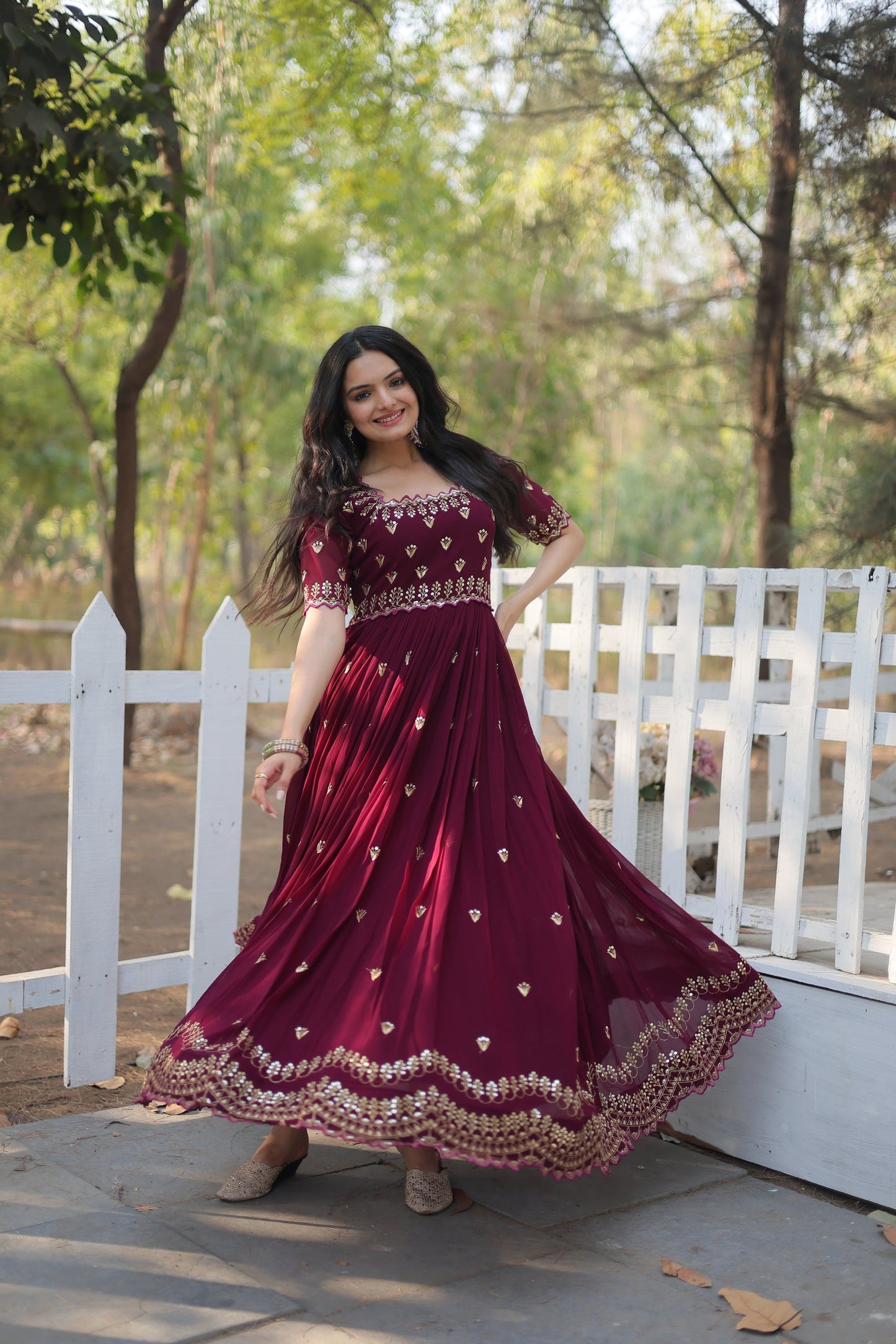 ZARI THREAD SEQUINS EMBROIDERY WORK GOWN (WDN23)