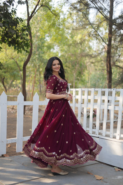 ZARI THREAD SEQUINS EMBROIDERY WORK GOWN (WDN23)