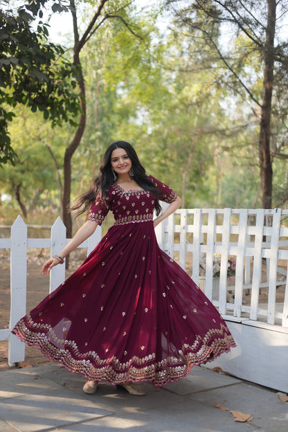 ZARI THREAD SEQUINS EMBROIDERY WORK GOWN (WDN23)