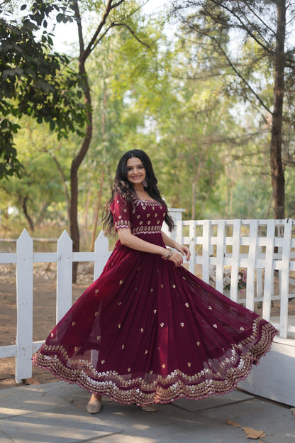 ZARI THREAD SEQUINS EMBROIDERY WORK GOWN (WDN23)