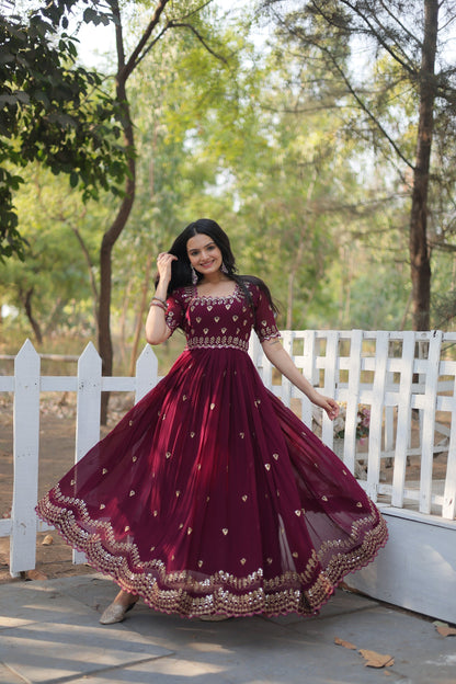 ZARI THREAD SEQUINS EMBROIDERY WORK GOWN (WDN23)