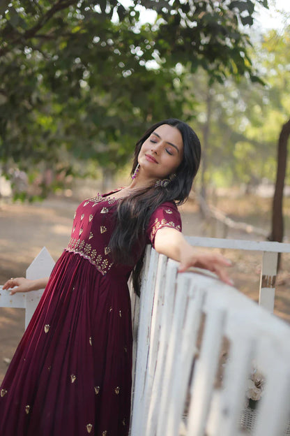 ZARI THREAD SEQUINS EMBROIDERY WORK GOWN (WD29)