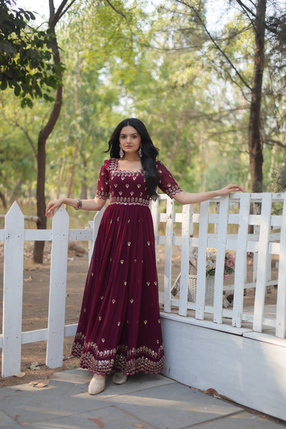 ZARI THREAD SEQUINS EMBROIDERY WORK GOWN (WDN23)