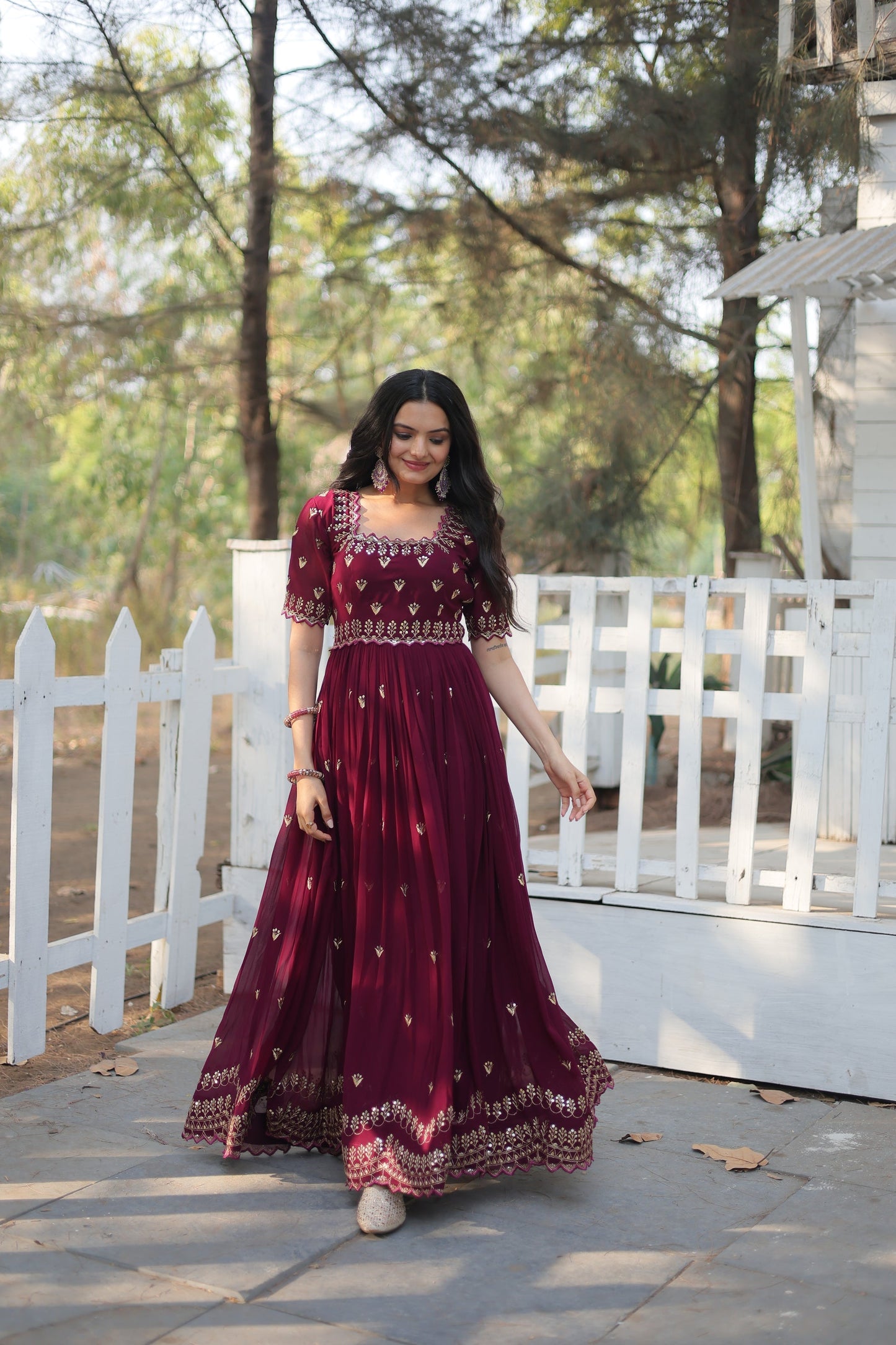 ZARI THREAD SEQUINS EMBROIDERY WORK GOWN (WDN23)