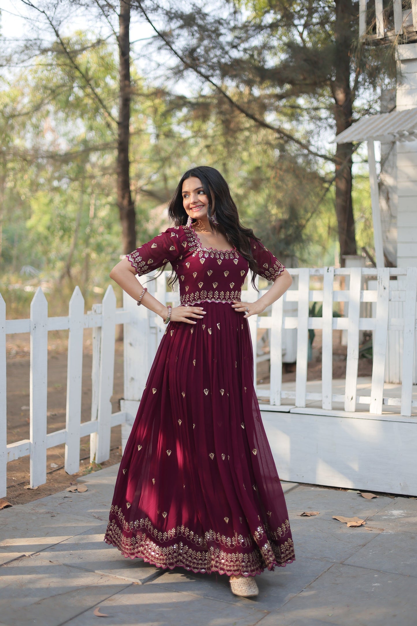 ZARI THREAD SEQUINS EMBROIDERY WORK GOWN (WDN23)
