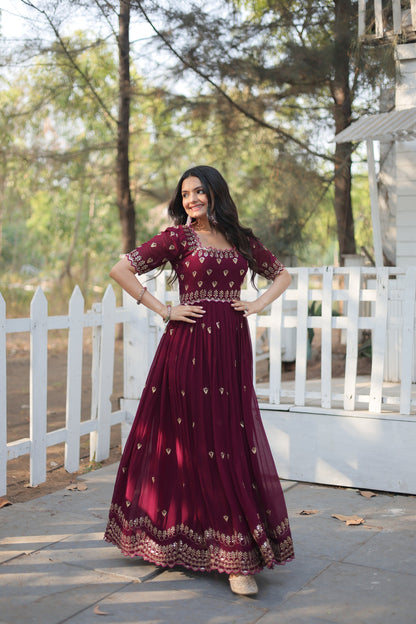 ZARI THREAD SEQUINS EMBROIDERY WORK GOWN (WDN23)