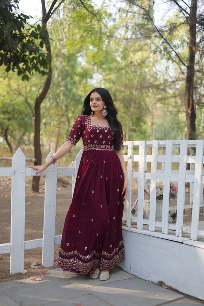 ZARI THREAD SEQUINS EMBROIDERY WORK GOWN (WDN23)