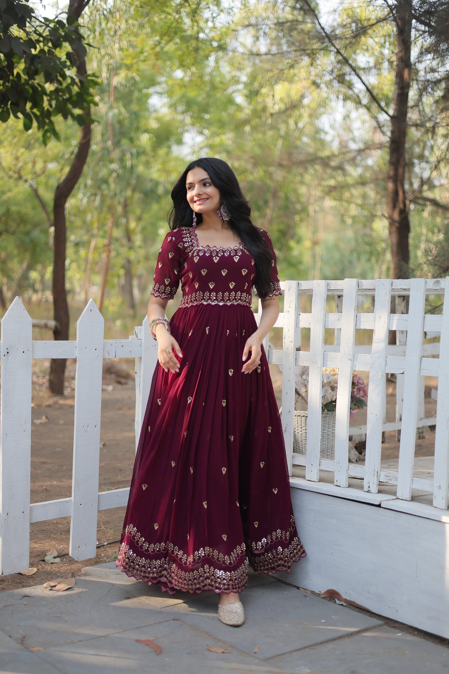 ZARI THREAD SEQUINS EMBROIDERY WORK GOWN (WDN23)