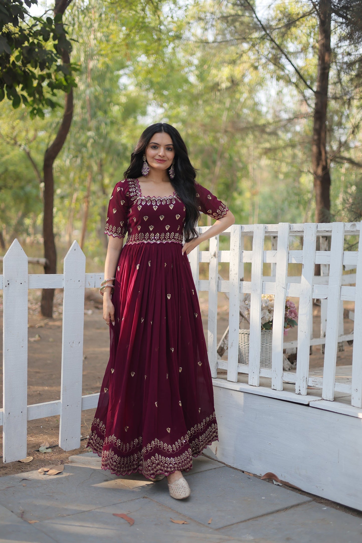 ZARI THREAD SEQUINS EMBROIDERY WORK GOWN (WDN23)