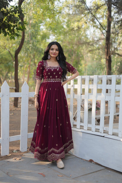 ZARI THREAD SEQUINS EMBROIDERY WORK GOWN (WDN23)